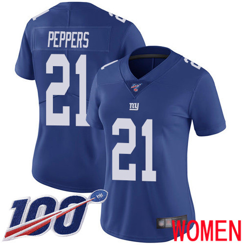 Women New York Giants 21 Jabrill Peppers Royal Blue Team Color Vapor Untouchable Limited Player 100th Season Football NFL Jersey